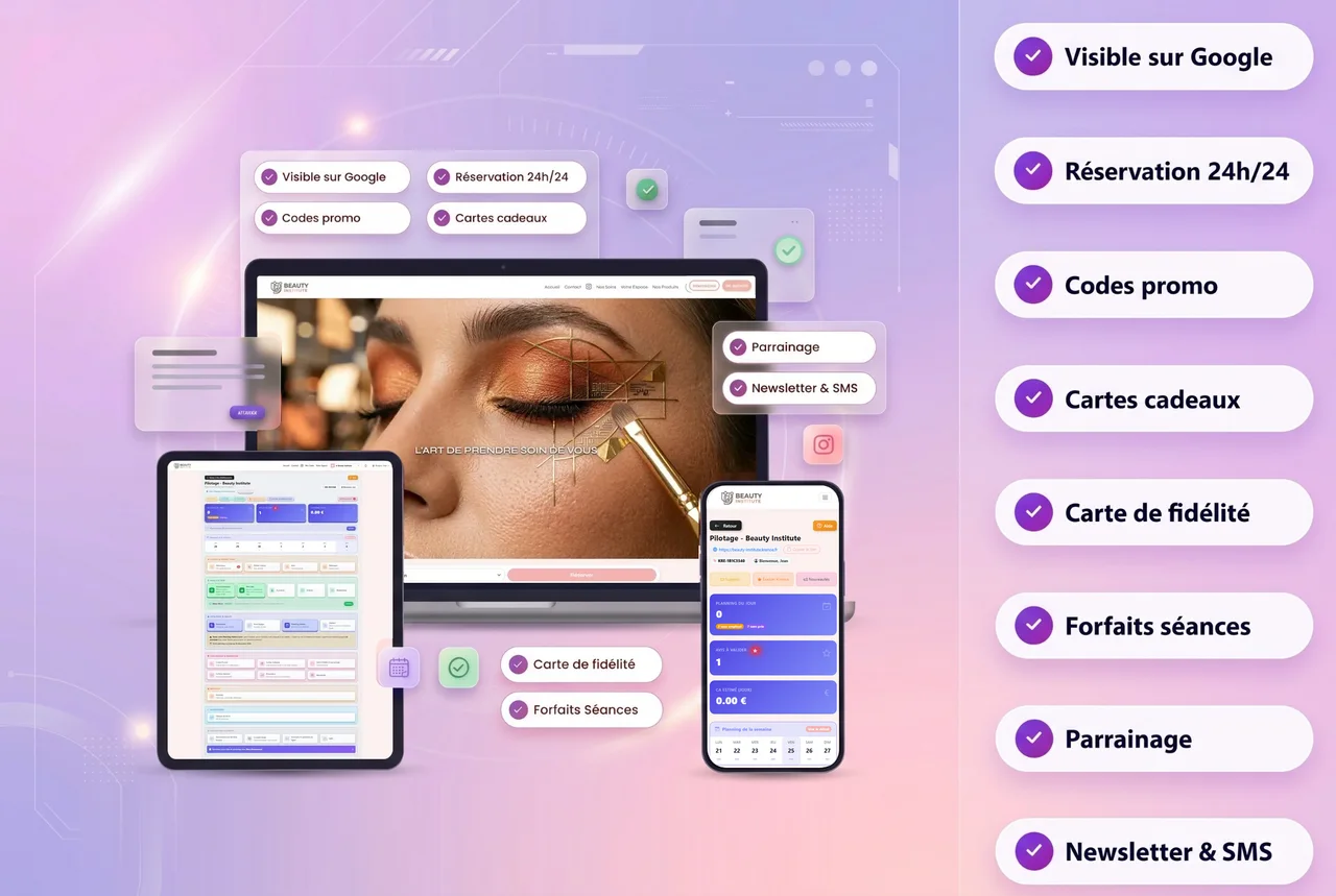 Krenoa : site vitrine, agenda et espace de gestion sur ordinateur, tablette et mobile